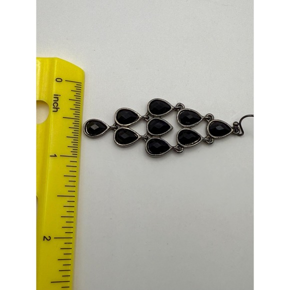 Black Teardrop Chandelier Earrings | Faceted Glass Gothic Dangle Earrings - Picture 5 of 5